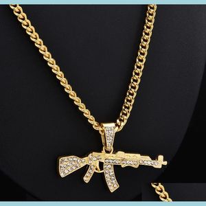 Naszyjniki wiszące moda Hip Hop Subhine Gun Naszyjnik Kryształ Ak 47 Rhinestone Bling Chain Ladies Men Rapper Jewel Mjfashion DH5SA