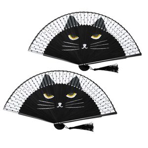 Cartoon Cat Folding Hand Fan Painted Cat Portable Foded Handheld Fan Birthday Party Gift Dancing Decoration Supplies MJ0857