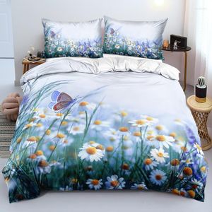 Bedding Sets 3D Daisy com Butterfly Conjunto de borboleta Design Tampa de edredão Double King Size 203x230cm cama de roupas de cama para meninas adultos