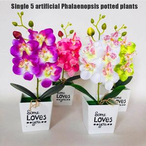 Decorative Flowers Home Decor Artificial Moth Orchid Flower Arrangement Silk Butterfly With Pot For Office Parties And Wedding Decoration VC
