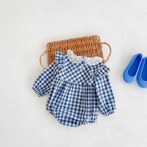 ROMPERS Prinzessin süße Spitzenbabymädchen Strampler Jumpsuit Langarm Spitze Lampe Plaid Bodysuit Frühling Herbst Kleinkind Baby Kleidung J220922