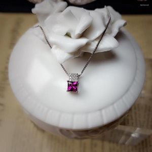 H￤ngen Natural Red Garnet Necklace S925 Silver Gemstone Simple Small Square Pillow Women Party Gift Jewelry