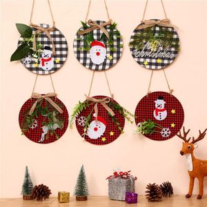 Decorações de Natal 6pcs ornamentos guirlanda tábua de madeira pingente árvore Papai Noel Wreath Wreath Adornos de Navidad #7