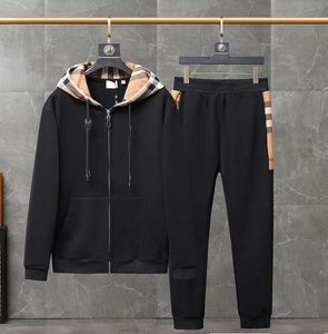 Designer Men's Hoodies Patchwork Plaid Hood Zipper Cardigan Brand Sweater Sweatpants Set