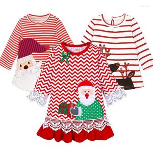 Vestidos de menina desenho animado fofo Papai Noel Manga longa para meninas vestido de Natal Festa de renda doce Princesa de 1 a 6 anos