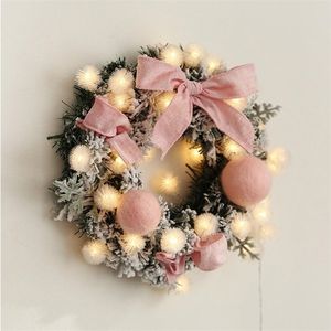 Weihnachtsdekorationen, 30 cm, künstlicher Rattan-Blumen-Tür-Hängekranz mit Lichterkette, Wanddekoration für Zuhause, Festival, Party #EW 220930