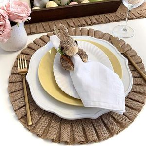 Table Mats 2pcs Round Jute Pleated Placemat Mat For Dining Pad Heat Resistant Bowls Coffee Cups Tableware Home Xmas Decor