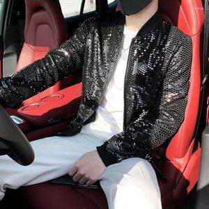 Herrenjacken Herren Plus Größe 5XL-M Frühling Sommer Chaquetas Hombre Mode Pailletten Dünne Bomber Männer Kleidung 2022 Slim Fit Sänger