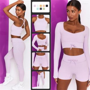 Aktiva upps￤ttningar HIPSESTE BANDAGE S￶ml￶s Yoga Set Women Sportswear Workout Clothes Athletic Wear Sports Gym Leggings Fitness Bra Top Suit