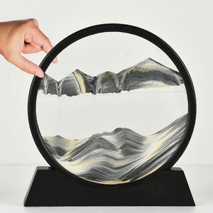 Gemälde 3D-Sandbild, rundes Glas, dynamischer Treibsand, fließender Sand, Berge, Täler, Sandkunst, Treibsandmalerei, Desktop-Dekoration, Ornamente 221006