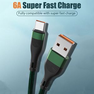 100W USB Type C laddningstelefonkablar 6A Snabb laddare extra lång hållbar nylonflätad sladd för Samsung S20 Huawei Xiaomi