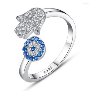 Anéis de casamento S925 Sunflower Palm Silver Ring Sapphire Diamante completo Abertura de cem presentes de aniversário femininos ajustáveis