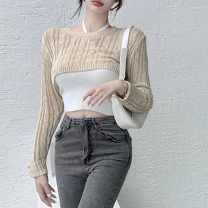 Kadın Sweaters 2022 Y2K Giysileri Sonbahar Örme Kükreme Kırpma Üstü Top Poncho Kadınlar Uzun Kollu Gevşek Gevşek Triko Şık Moda Üstler