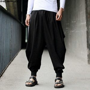 Calça masculina harém homem folgado homem hakama linho casual perna larga masculina calça japonesa calça cruzamento 5xl g220929