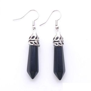 Dangle żyrandol naturalny czarny agat kamień szlachetny Kolczyki sześciokątne Krzyki Reiki Chakra dla kobiet biżuteria R3063 BDEHOME DHGL5