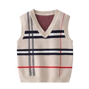 Kazak 28T Ekose Sweater Tank Erkek Kız Çocuk Çocuk Bebek Bahar Sonbahar Kazak V Boyun Örgü Top Sonbahar Moda Yelek Örgü Kıyafetleri 221006