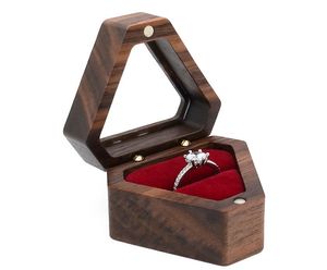 Neue hölzerne Ringbox für Heiratsantrag, Verlobungshalter, dreieckiger Innenraum, Samt, Schmuck-Organizer, Vitrine, Einzelschlitz