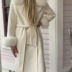 Women's Fur Faux OFTBUY Real Coat Winter Jacket Women Natural Collar Cashmere Wool Blends Long Outerwear Ladies Streetwear 221006