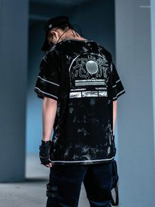 Men's T Shirts Killwinner Tie-dye Oversized T-shirt Cotton Hyeroglyphs Eye Print Front Pocket Streetwear Harajuku Punk Dystopian