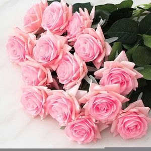 Flores decorativas 15pcs/lote decoração artificial de alta qualidade Rose Latex Flor Home Decoration Real Touch Wedding Bridal Bouquet