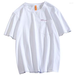 メンズTシャツ夏のメン半袖ソリッドカラーティーコットンポケットデザインTシャツヒップホップストリートファッションハラジュクストリートウェア男性ウェア