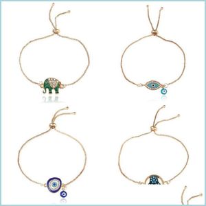 Braccialetti con ciondoli Moda Smalto Buona fortuna Braccialetti con elefante per le donne Mano di Hamsa Lettera d'amore Turchia Blu Malocchio Fascino Catene d'oro B Dh21U