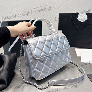 Borse trapuntate alla moda con patta classica da donna Pelle di agnello Vera pelle con piccolo motivo a quadri Manico superiore Valigia Multi pochette Borse a fisarmonica Sacoche da esterno 25 cm