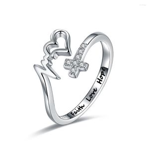 Cluster Rings 925 Sterling Silver Cross Faith Hope Love Ring Adjustable Inspirational Wrap Jewelry Brithday Christmas Gifts For Women Teens