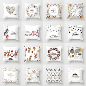 Christmas Decorations White Sofa Pillowcase Cartoon Santa Claus Snowman Elk Single Print Merry Decor For Home 2022Xmas Gifts Favor