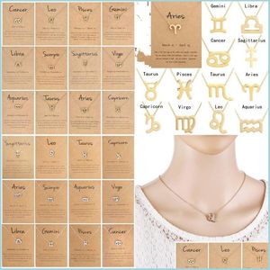 Pendant Necklaces 12 Zodiac Necklace With Gift Card Sier Golden Chain Constellation Sign Pendant Necklaces For Men Women Jewelry 146 Dhlxa