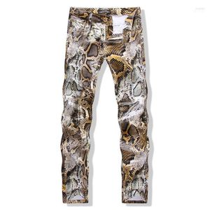 Jeans da uomo All'ingrosso-Mens Snake Skin Print Camoflague Original Designer Slim Hip Hop Rock Pantaloni Uomo Skinny Streetwear 29-381