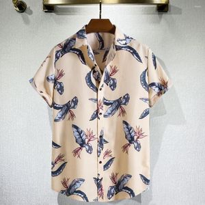 メンズカジュアルシャツのターンダウンカラー半袖男性シャツプリントシングルブレストビーチ通気性のあるレーペルサマーデイリーウェア2022