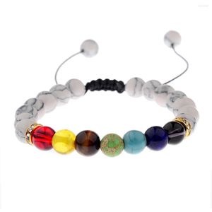 Strand 7 Chakra Lava Stone Healing Balance Beads Armband White Pine Prayer Natural Yoga For Men Women