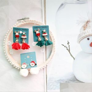 Baumeln Kronleuchter Weihnachten Serie Tropfen Ohrringe Cartoon Hirsch Weihnachtsmann Wolle Quaste Mode Ohr Schmuck Mädchen Geschenk Deli Bdejewelry Dhans