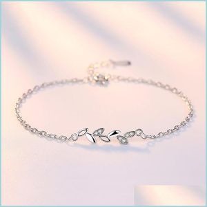 Charm Armbänder 925 Stempel Sterling Silber Schmuck Mode Frau Blatt Zirkonia Retro Einfache Armband Länge 20 cm Drop Lieferung 202 Dhou4