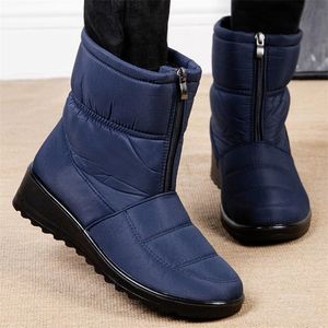 Stivali da neve Moda donna Scarpe impermeabili Piattaforma Cerniera Donna Punta tonda piatta Inverno Botas Mujer 221007