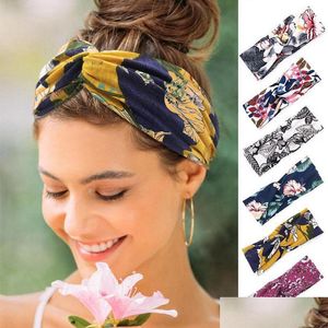 Party Favor Party Favor styles vrouwen Girls Hairband Yoga Sport Hair Bands Floral Cross Vintage Gedrukte knoop hoofdband Drop levering Dh0il