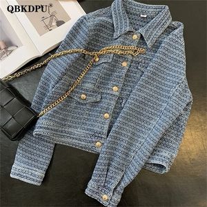 Kvinnors jackor streetwear koreansk stil blå denim kappa kvinnor retro lös långärmad casual knapp designer jean jacka chaqueta de mezclilla 221007