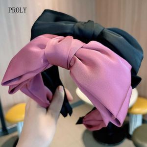 Headbands PROLY Fashion Women Headband Double Layer Big Bow Knot Hairband Solid Color Turban Adult Top Quality Headwear Hair Accessories T221007