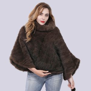 Women's Fur Faux Luxury Fashion Real Mink Coat Lady Winter Warm Genuine Jacket Loose Big Short Sleeves Pullover Natural Knitted 221006