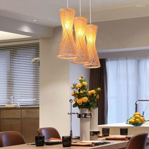 Pendant Lamps SGROW Wicker-knitted Lampshade Pendent Light Simple Creative Bamboo-art Handing Lamp Lights For Living Room Dining Lampara