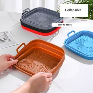 Pentola a silicone a frigo per aria pieghevole alimentazione da 8 pollici senza cestini di friggitrici quadrate di friggitrici per la petto di perforatura