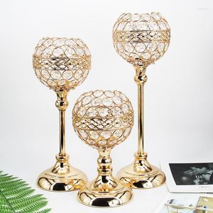 Candle Holders European Style Tall Gold Round Crystal Holder Wedding Decoration Po Props Table Creative Home