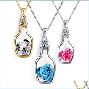 Pendant Necklaces Crystal Men Women Necklace Jewelry Collarbone Necklaces Wine Bottle Vowing Jar Floating Love Heart Shaped Chains In Dh2Mo