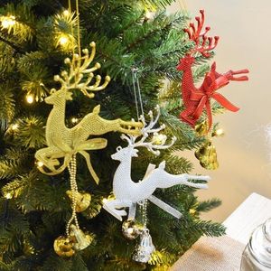 Christmas Decorations Tree Shining Merry Golden Silver Bell Elk Reindeer Deer Pendant Drop Ornament Festive Party Supplies Home