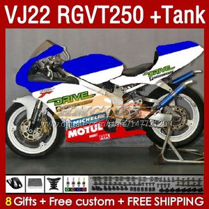 Tankmässor för Suzuki RGVT250 VJ 22 RGV RGVT 250 CC RGVT-250 160NO.187 RGV250 SAPC VJ22 90 91 92 1993 1995 1996 RGV-250 1990 1991 1992 93 94 95 96 OEM FAIRING Blue Stock Lager