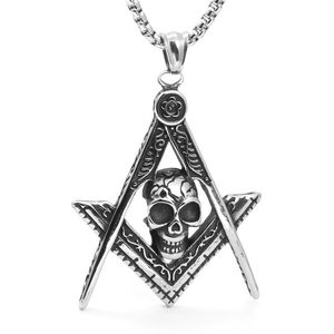 Rostfritt stål frimurer Signet Masonic Skull Head Necklace Pendants Retro Antique Free Mason Religious Punk gothic charm smycken för män