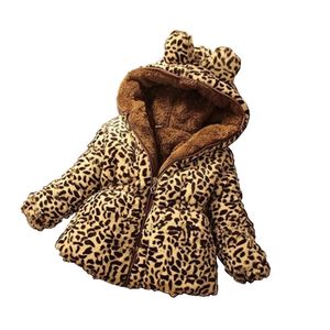 Down Coat Winter Warmth Leopard Print Full Zip Hooded Soft Baby Girl En Kids Outfits Children Ytterkläder i 1 8 år 221007