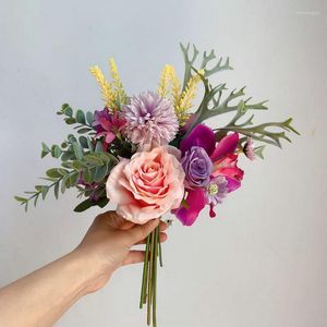 Dekorativa blommor Mori Series Letter Bouquet Purple Imitation Flower Rayon Silk Year Decoration Tablett Prydnad