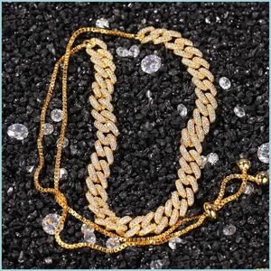 Catene Uomo Collana in oro ghiacciato Catene Hip Hop Bling Gioielli Miami Catena a maglie cubane estensibile fino a 60 cm 1655 T2 Consegna a goccia 202 Dhx9C